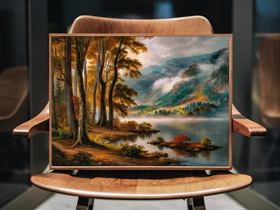 Foggy Mountain Lake Forest Nature Art Print Decor Wall Room