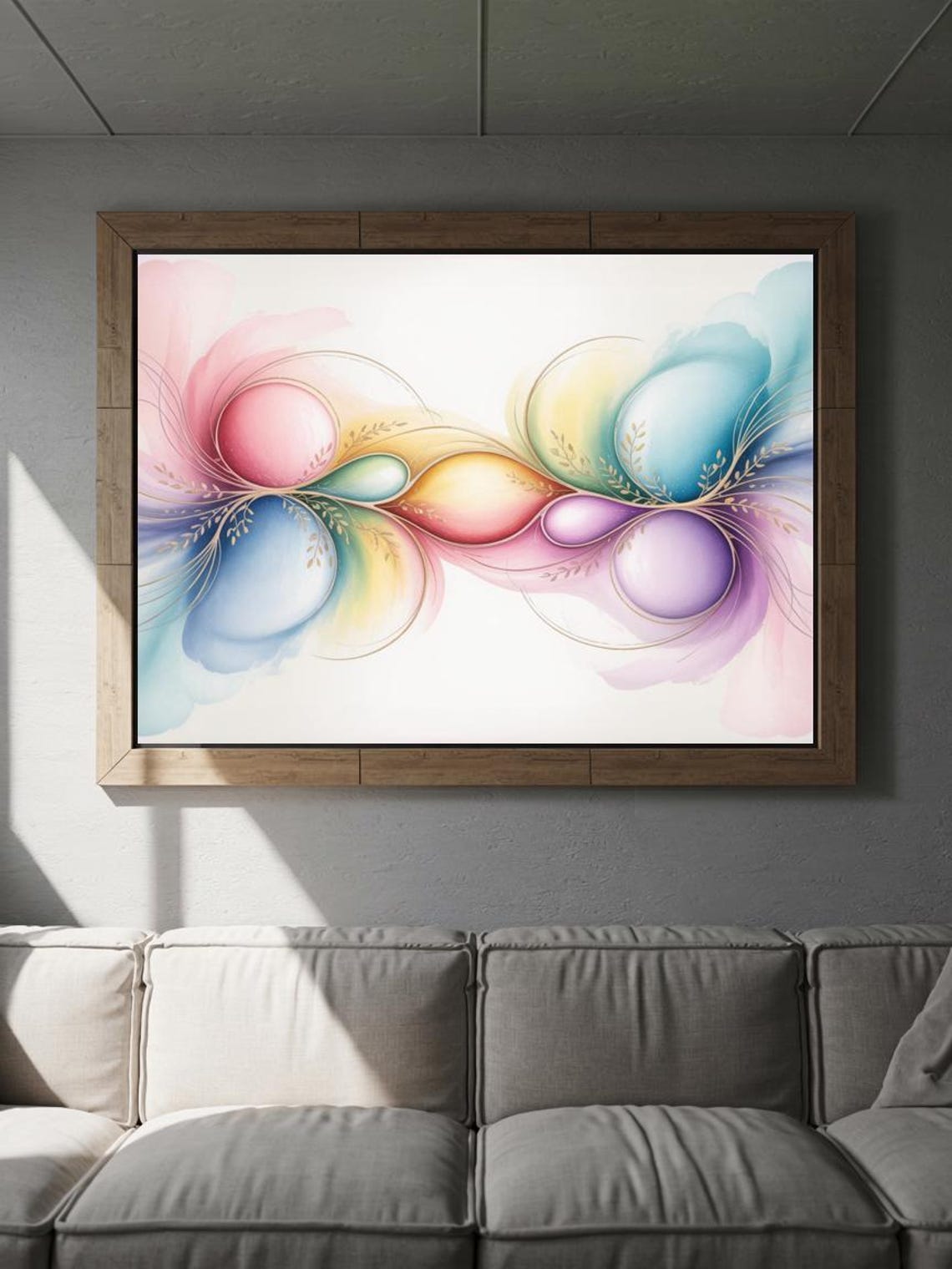 Soft Delicate Pastel Petal Orbs With Gold Accents Abstract Print - Image 2
