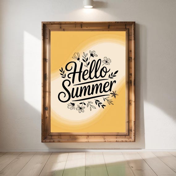Retro Floral Hello Summer Wall Art Bold Sunshine