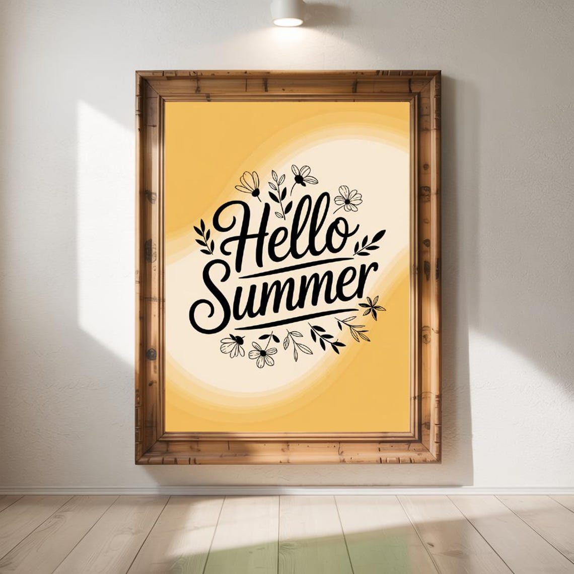 Hello Summer Script Typography on Sunny Yellow Gradient Poster