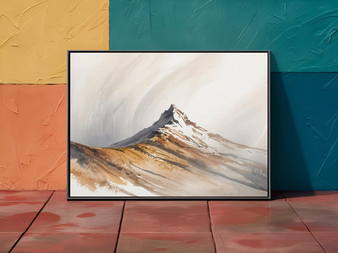 Snowy Mountain Peak in Sepia Tones Minimalist Watercolor Ridge Poster - Image 2