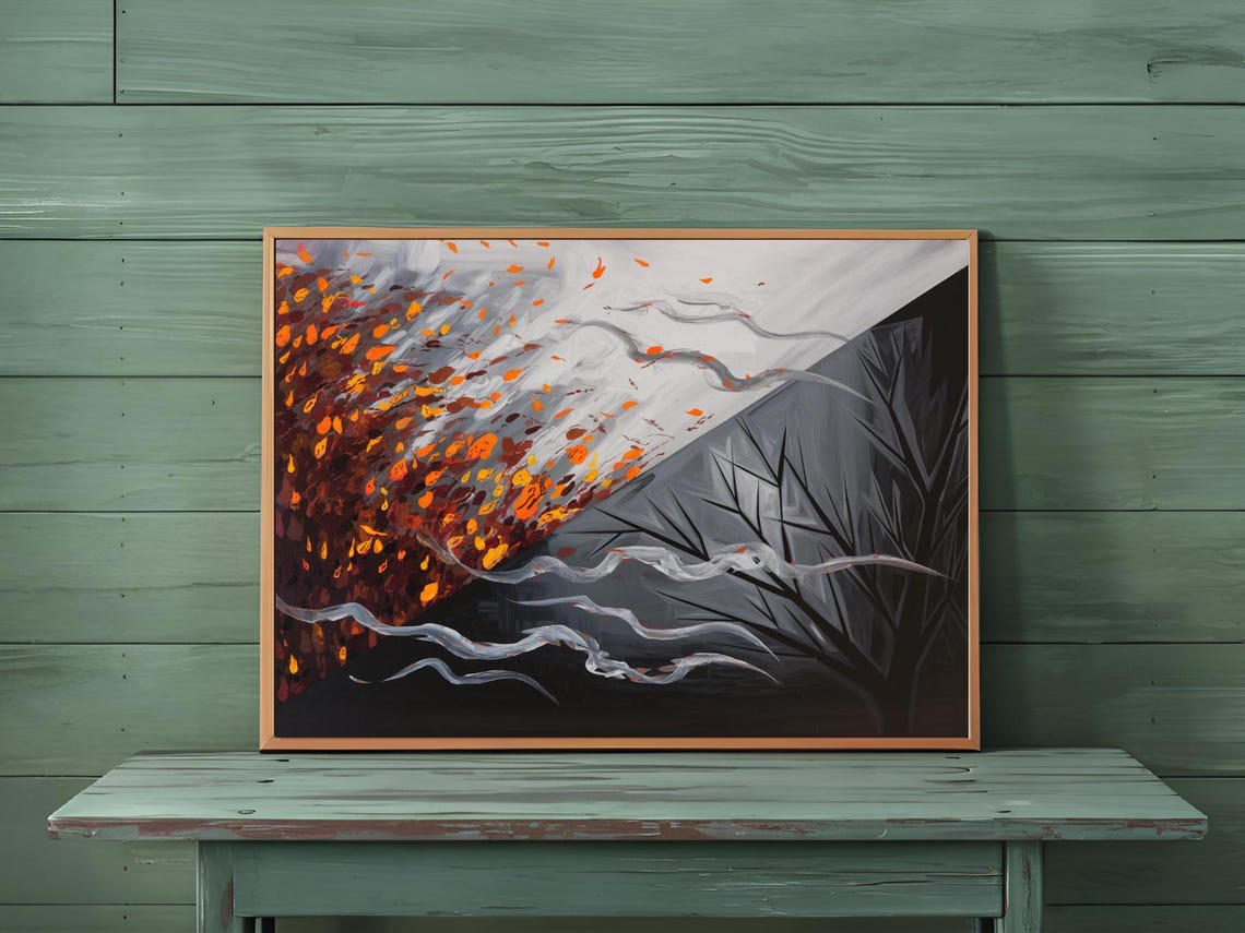 Abstract Autumn Leaves Swirling Gray Trees Seasonal Art Poster - Image 3
