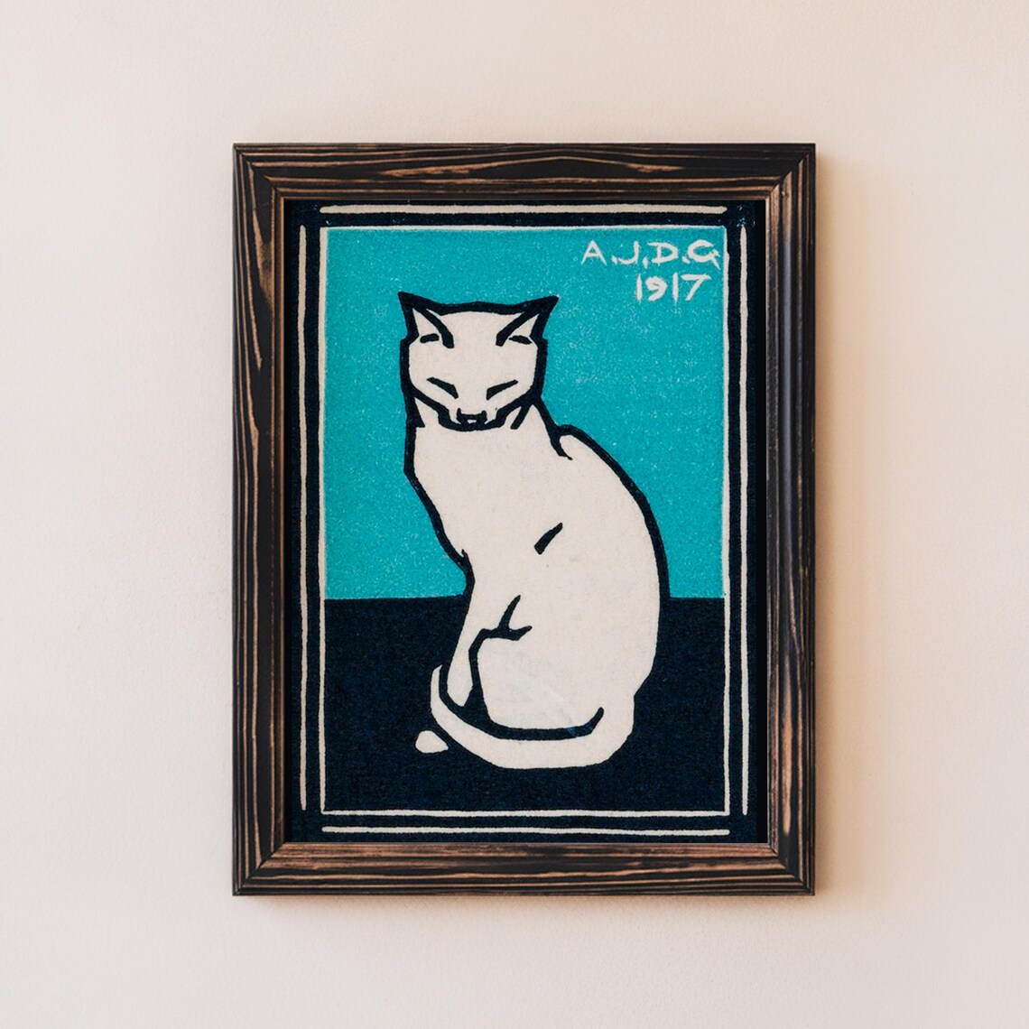 Julie De Graag Sitting Cat 1917 Vintage Art Nouveau Woodcut Wall Art