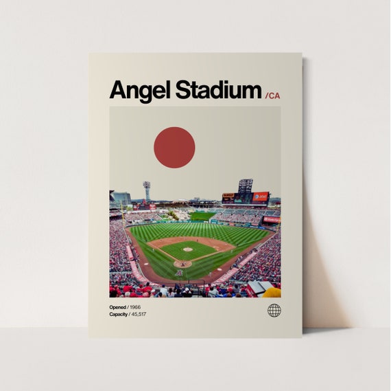 Angel Stadium Poster, Minimalist Mid-Century Baseball Art