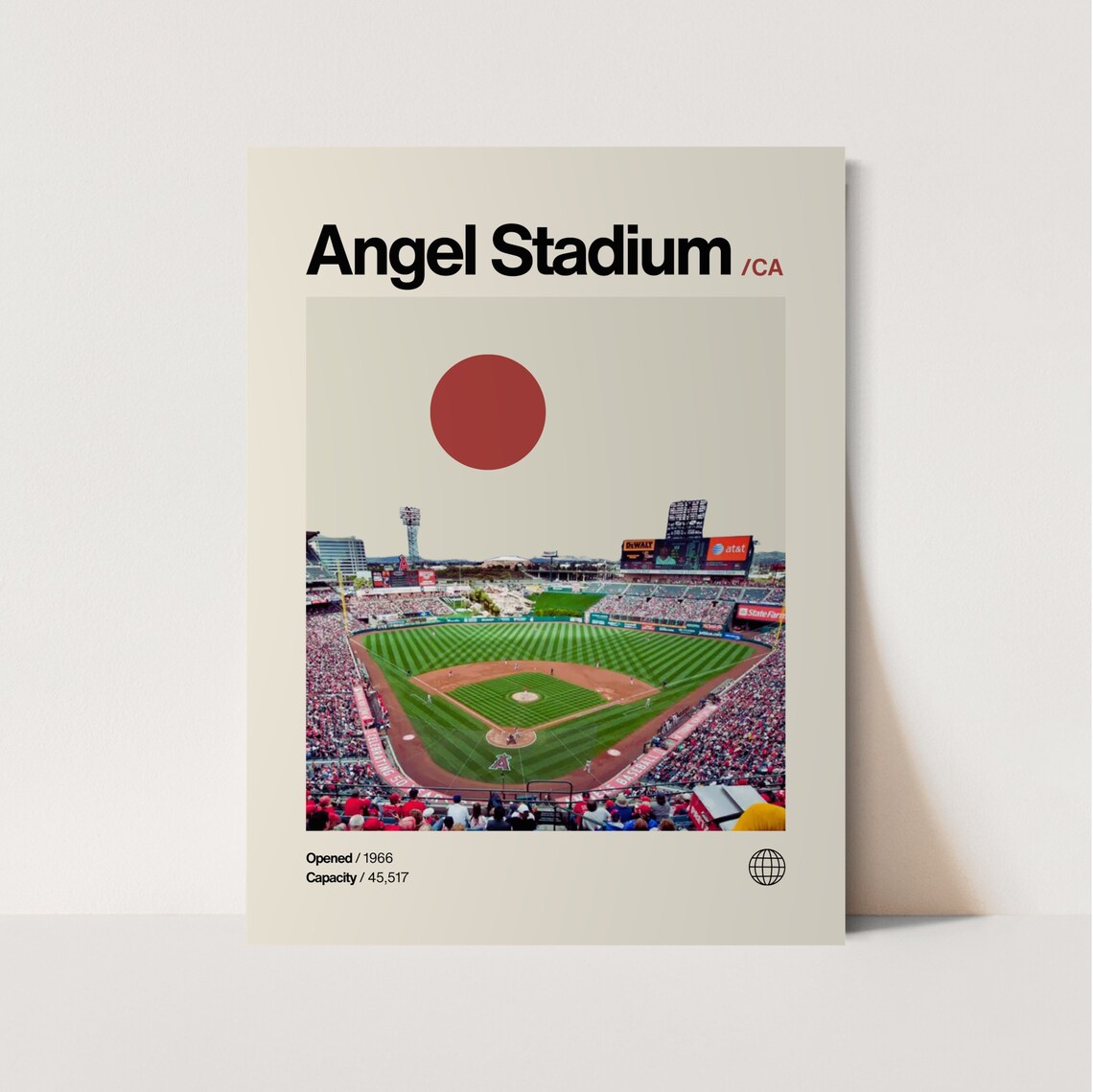 Angel Stadium Poster, Minimalist Mid-Century Baseball Art