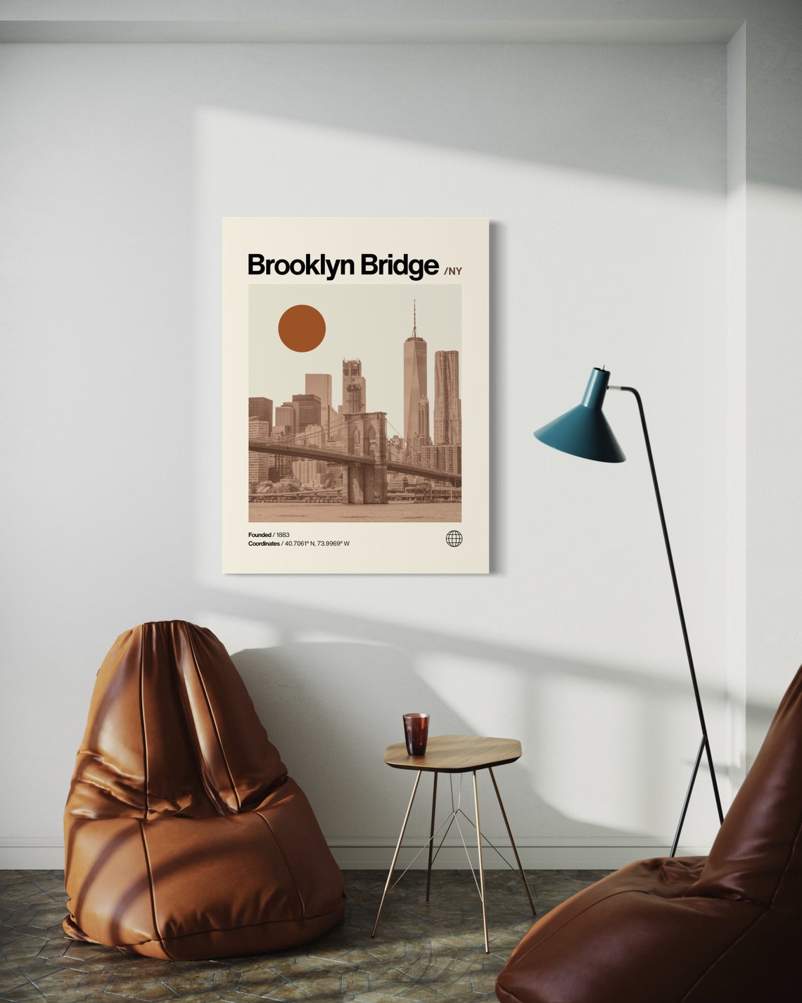 Brooklyn Bridge New York Skyline Sepia Helvetica Travel Poster - Image 3