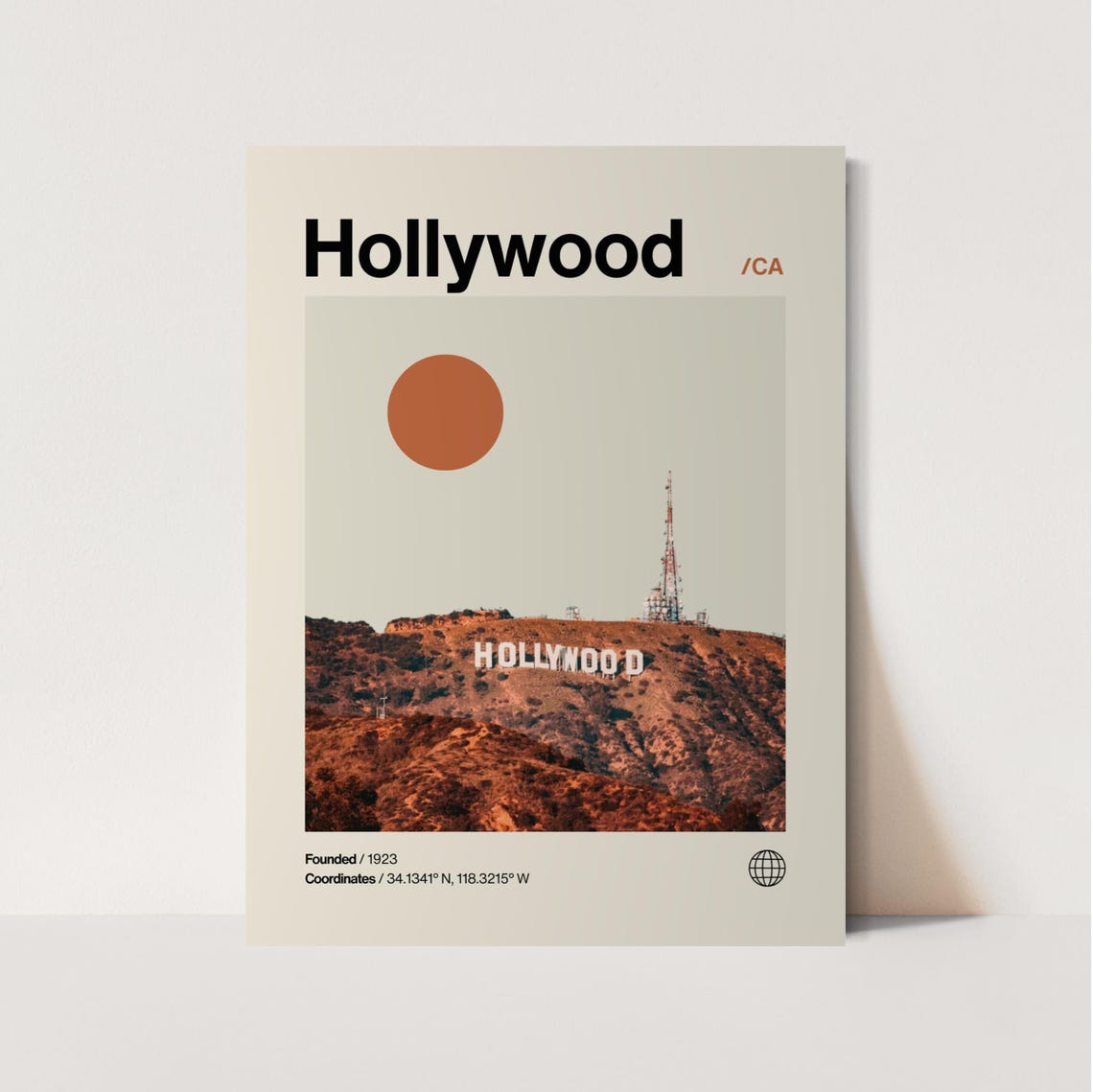 Hollywood Poster Minimalist Helvetica Mid Century Modern Hollywood Travel Print La Poster Hollywood Wall Art Hollywood La Print