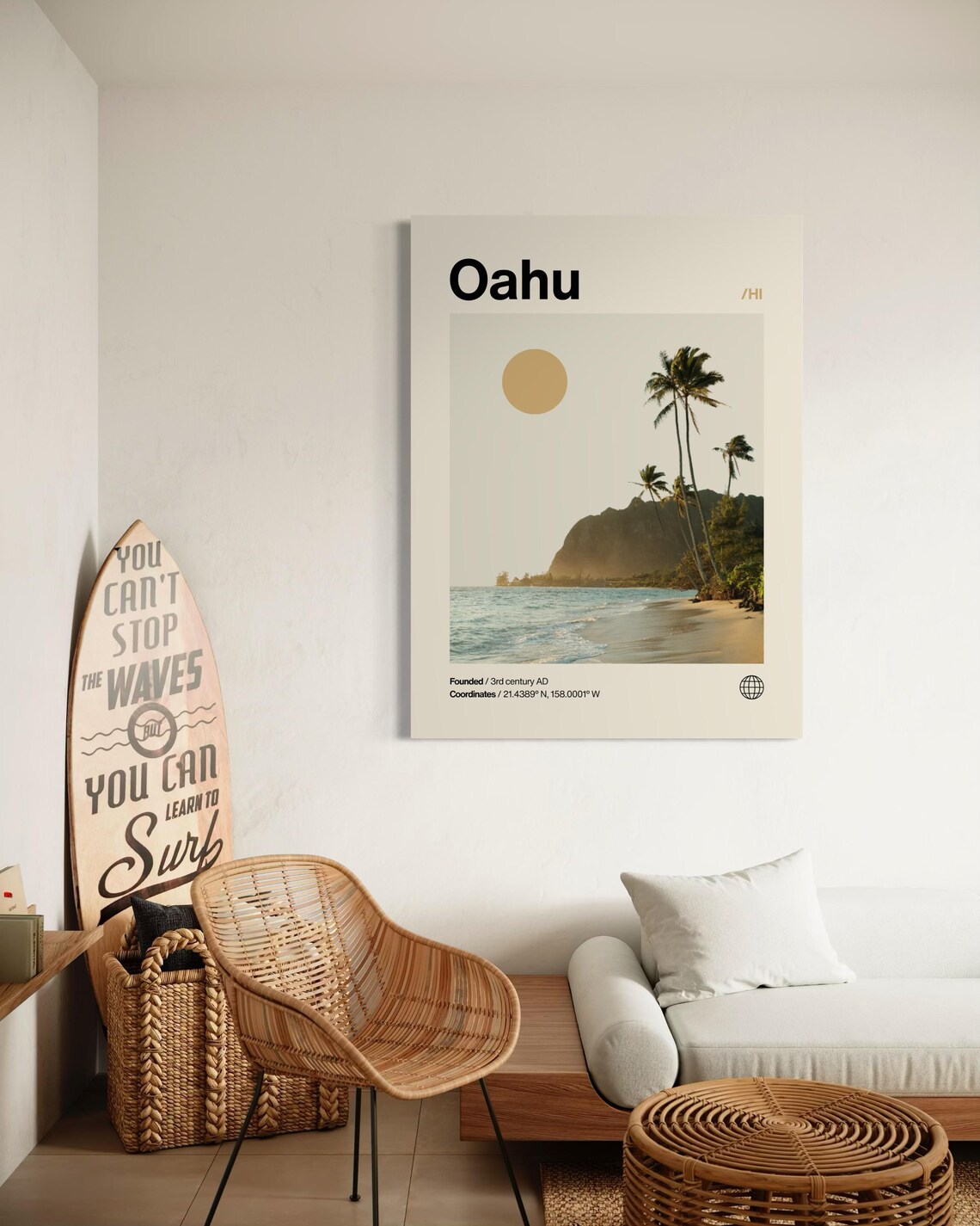 Oahu Minimalist Mid Century Modern Travel Poster - Image 3