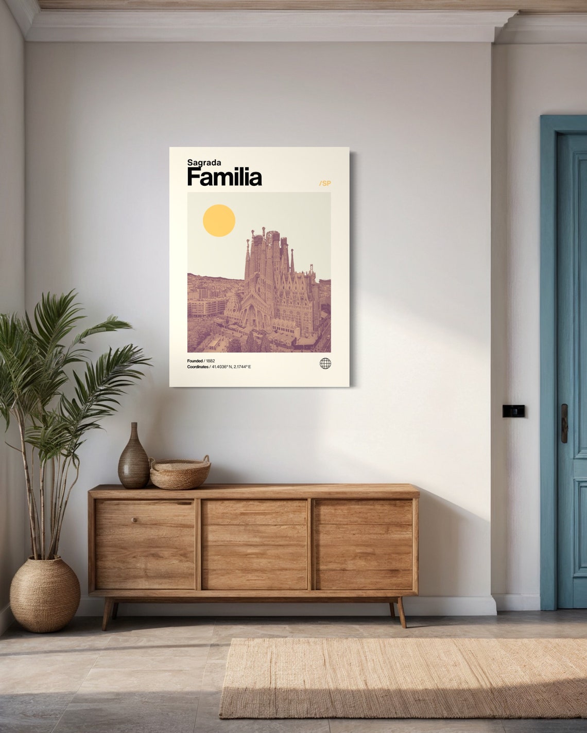 Sagrada Familia Monochromatic Poster Minimalist Helvetica Mid Century Modern Sagrada Familia Travel Print Sagrada Familia Wall Art - Image 3