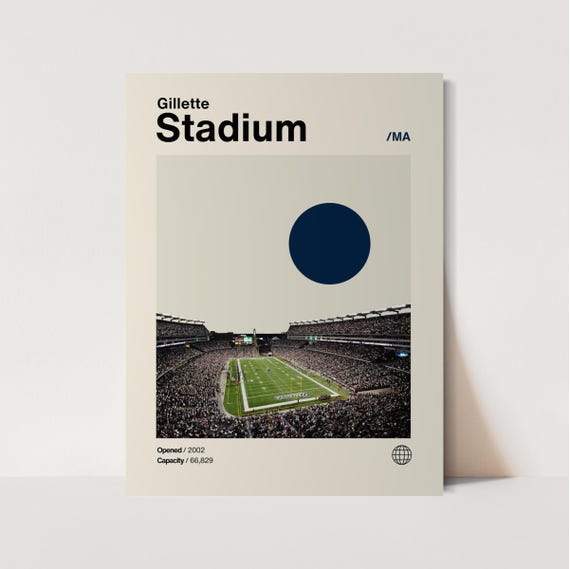 Gillette Stadium Poster Patriots Poster Minimalist Helvetica Mid Century Modern Football Art Football Stadium Poster