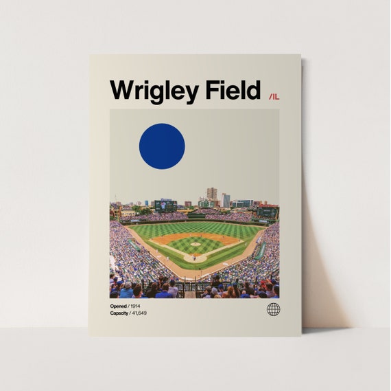 Wrigley Field Poster Cubs Poster Minimalist Helvetica Mid Century Modern Baseball Art Baseball Stadium Poster Chicago Cubs Poster