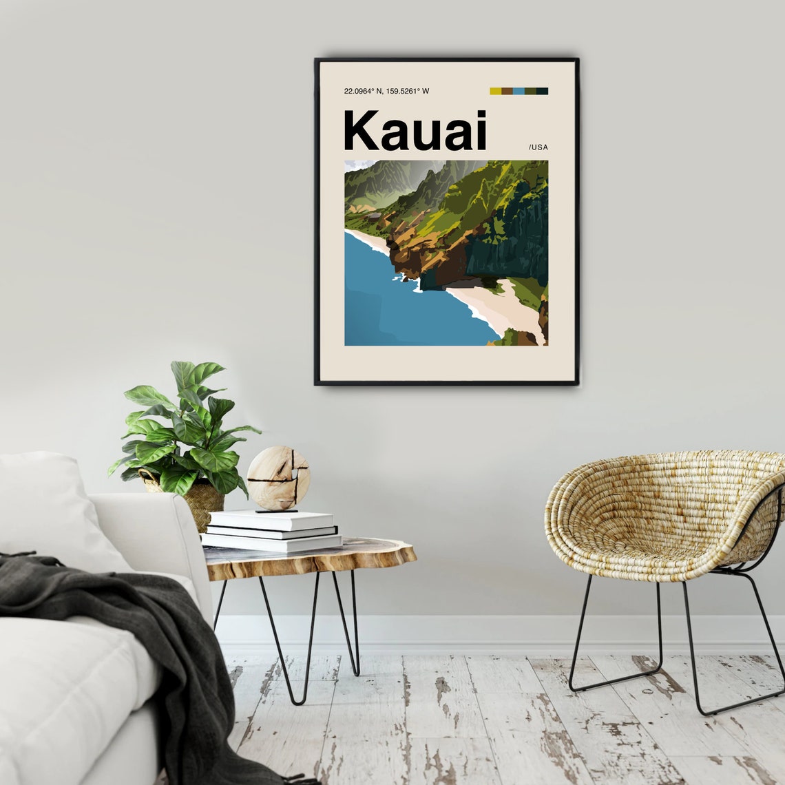 Kauai Hawaii Napali Coast Cliffs Photo Helvetica Travel Poster - Image 2