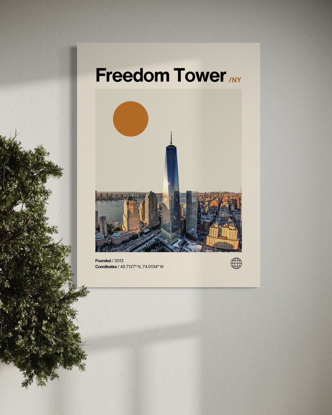 Freedom Tower NYC Minimalist Mid Century Modern Skyline Sun Poster - Image 2