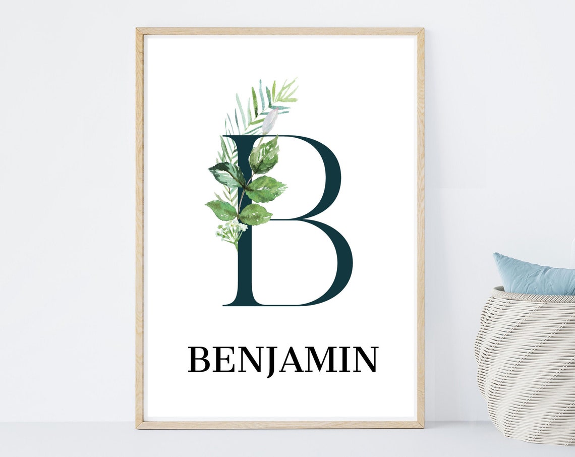 Personalized Botanical Initial Name Benjamin Floral Monogram Poster