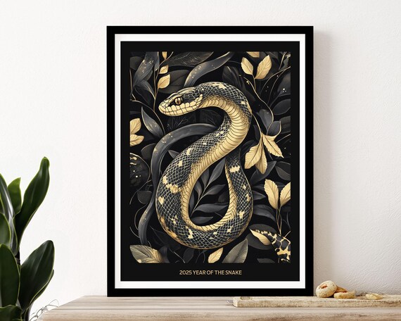 2025 Year of the Snake Golden Snake Black and Gold Lunar New Year Poster