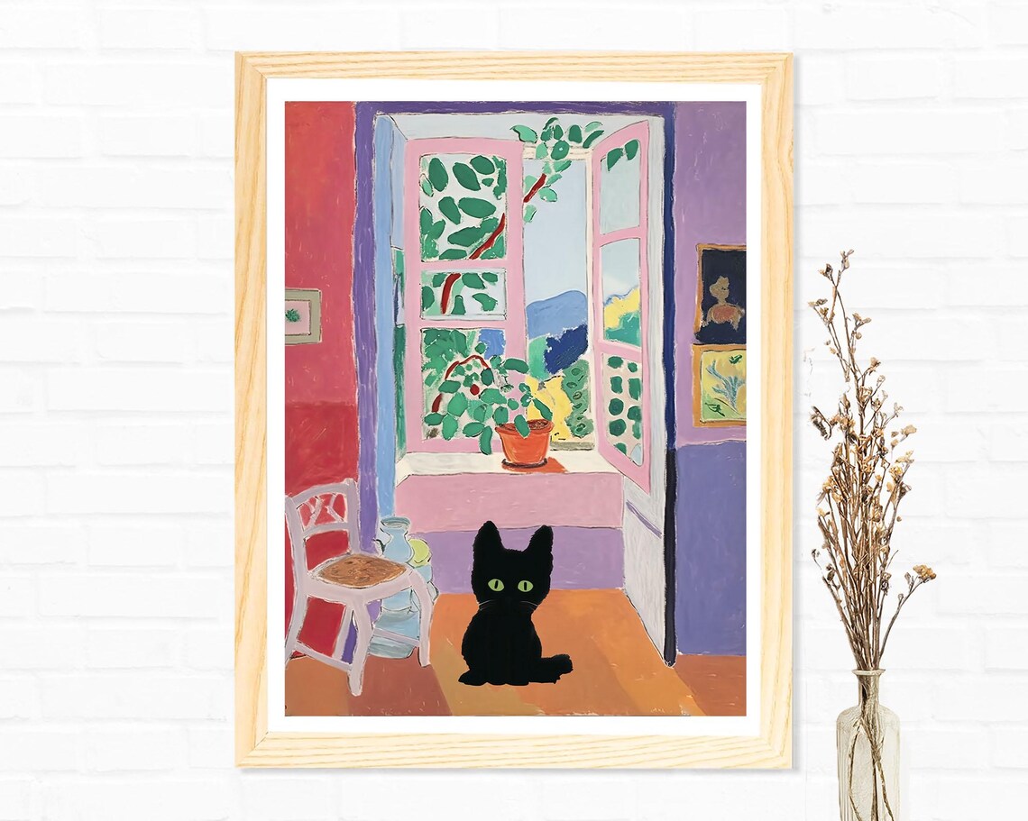 Matisse Open Window And Plants With A Black Cat Funny Animals