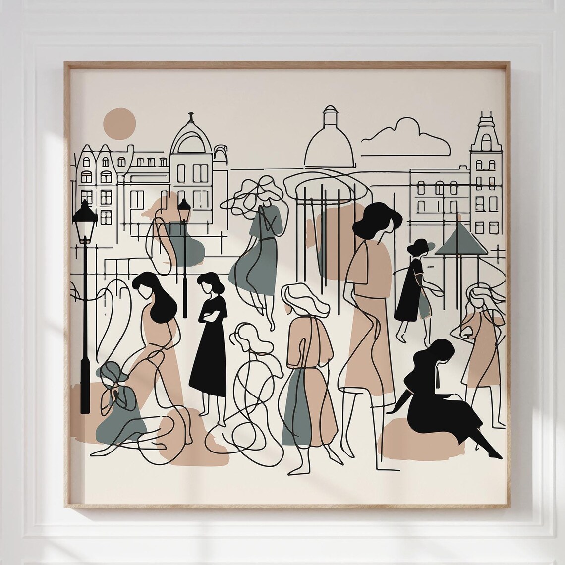 Abstract Women European City Street Pastel Line Art Square Poster
