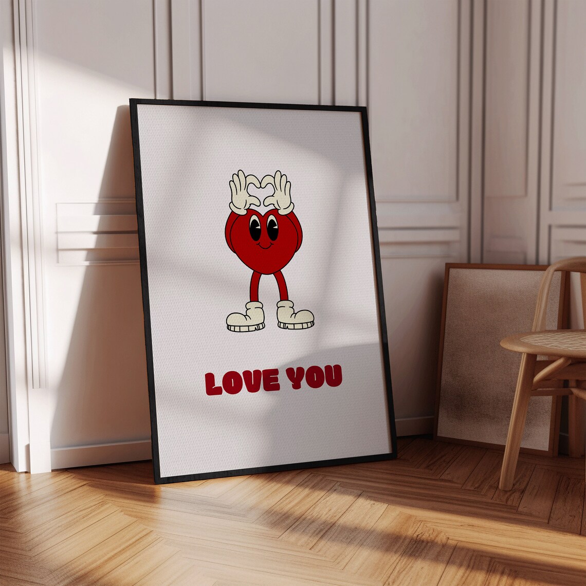Love You Red Retro Cartoon Heart Hands Sweet Valentines Day Poster - Image 2