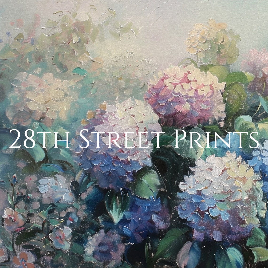 Pastel Hydrangea Bush Pink Blue Lavender Blooms Impressionist Poster - Image 2