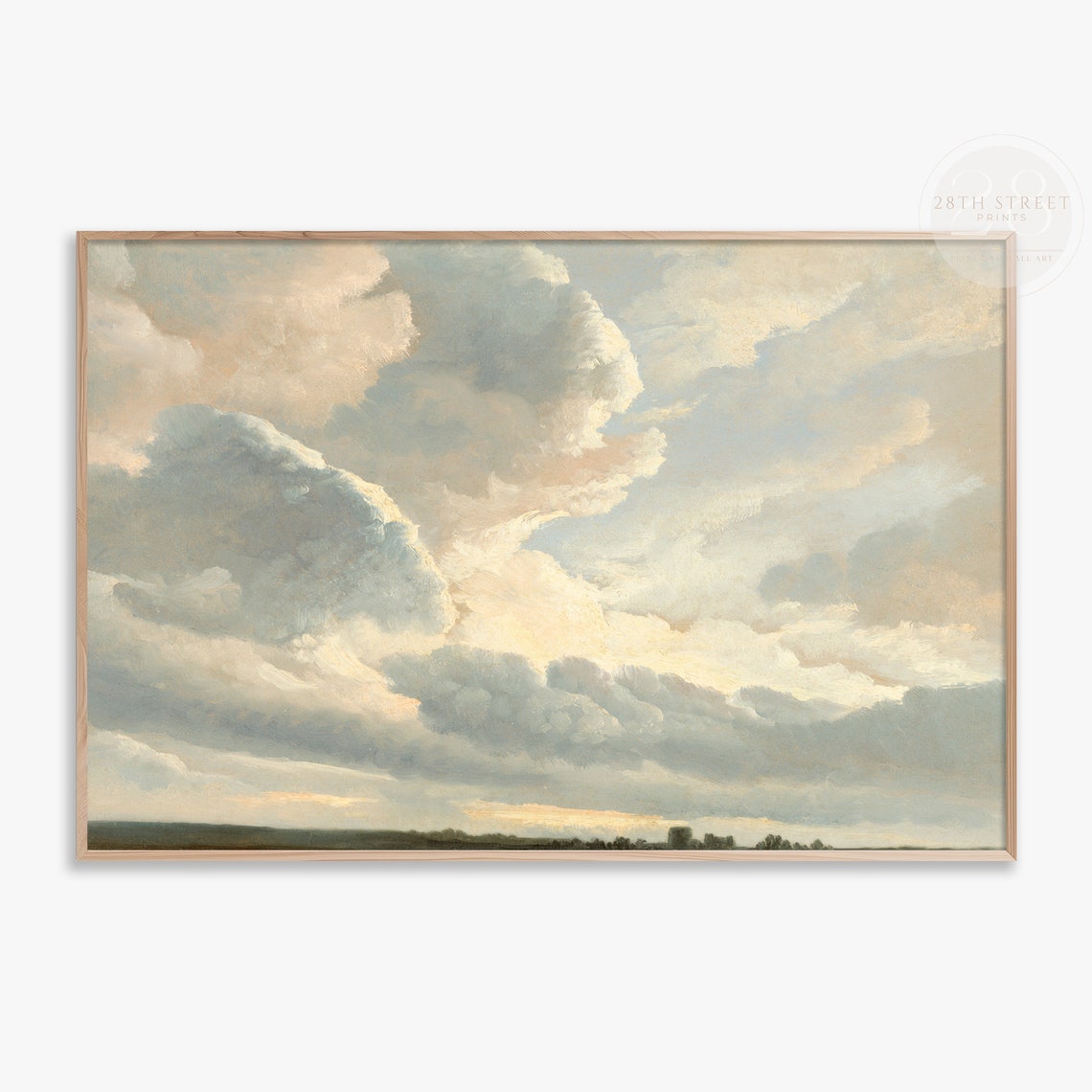 Vintage Sky Cloud Study Billowing Cream Clouds Over Dark Land Poster