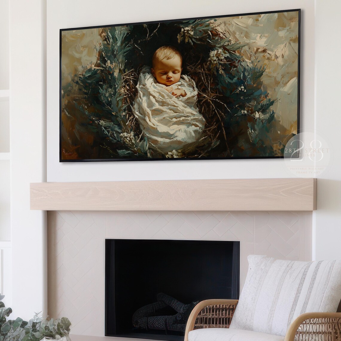 Baby Jesus Christmas Frame Tv Art Christian Art Jesus Art Painting Neutral Holiday Tv Christmas Decor Nativity Art - Image 2