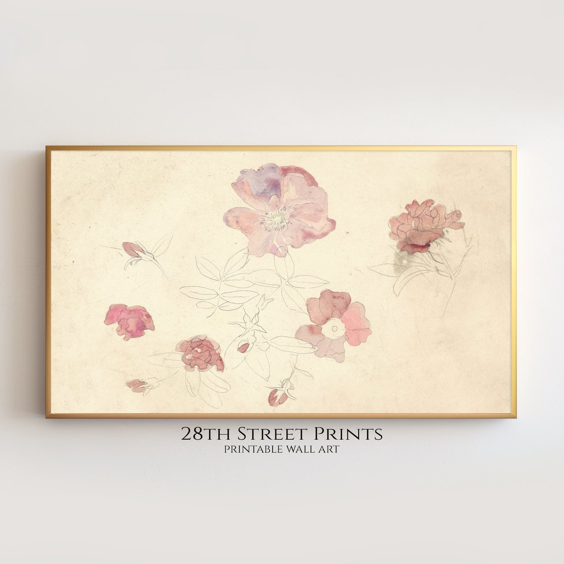 Vintage Painting Pink Flowers Frame Tv Summer Art Frame Tv Art Frame Tv Vintage Flowers Girls Room Decor 28th Street Prints - Image 3