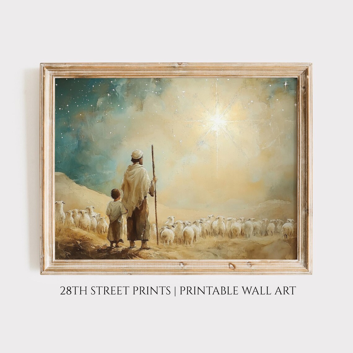Shepherds Christmas Star Painting Art Print, Nativity