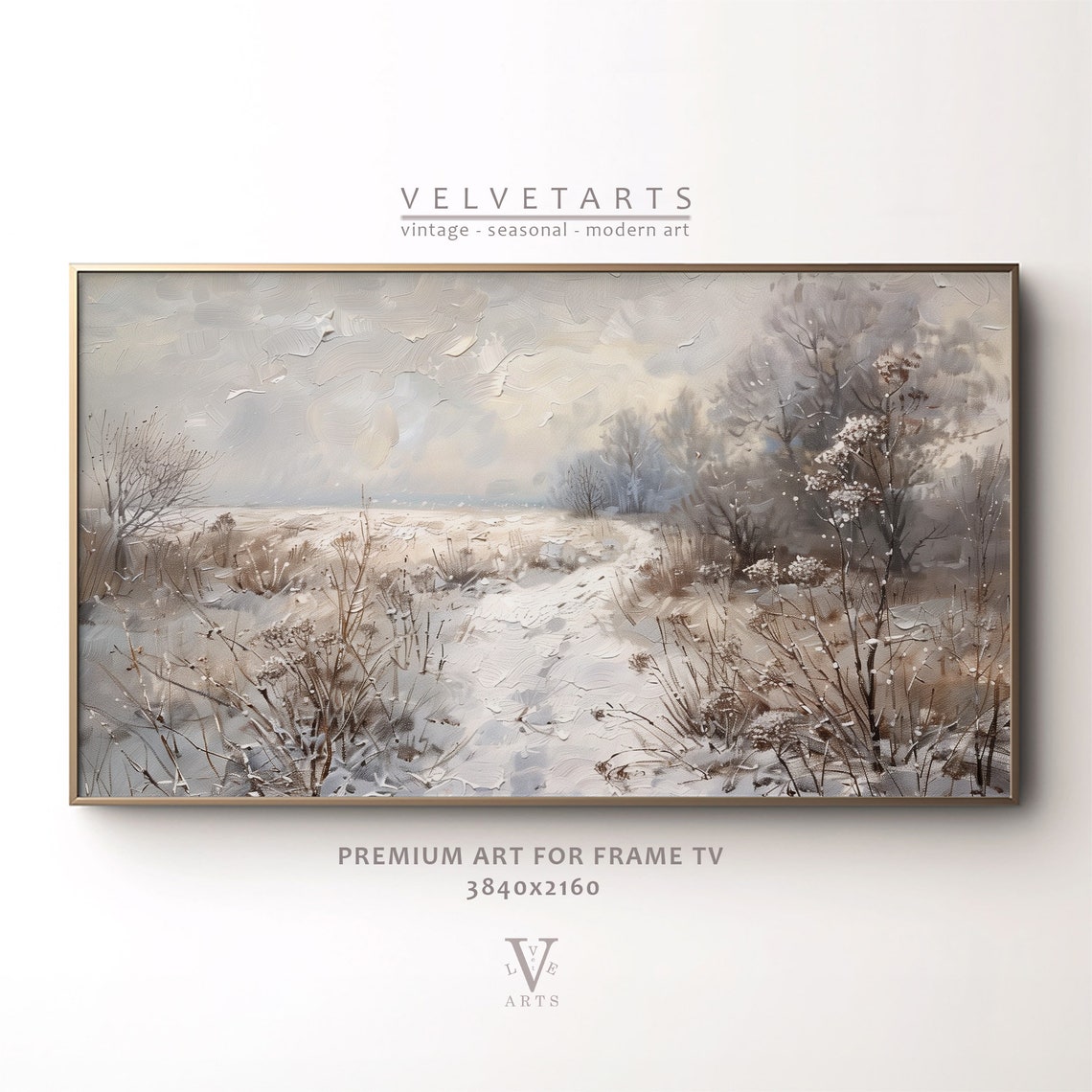 Frame Tv Art Winter Painting Frosty Meadow Landscape Tv Art Vintage Oil Painting Christmas Decor Tv0060