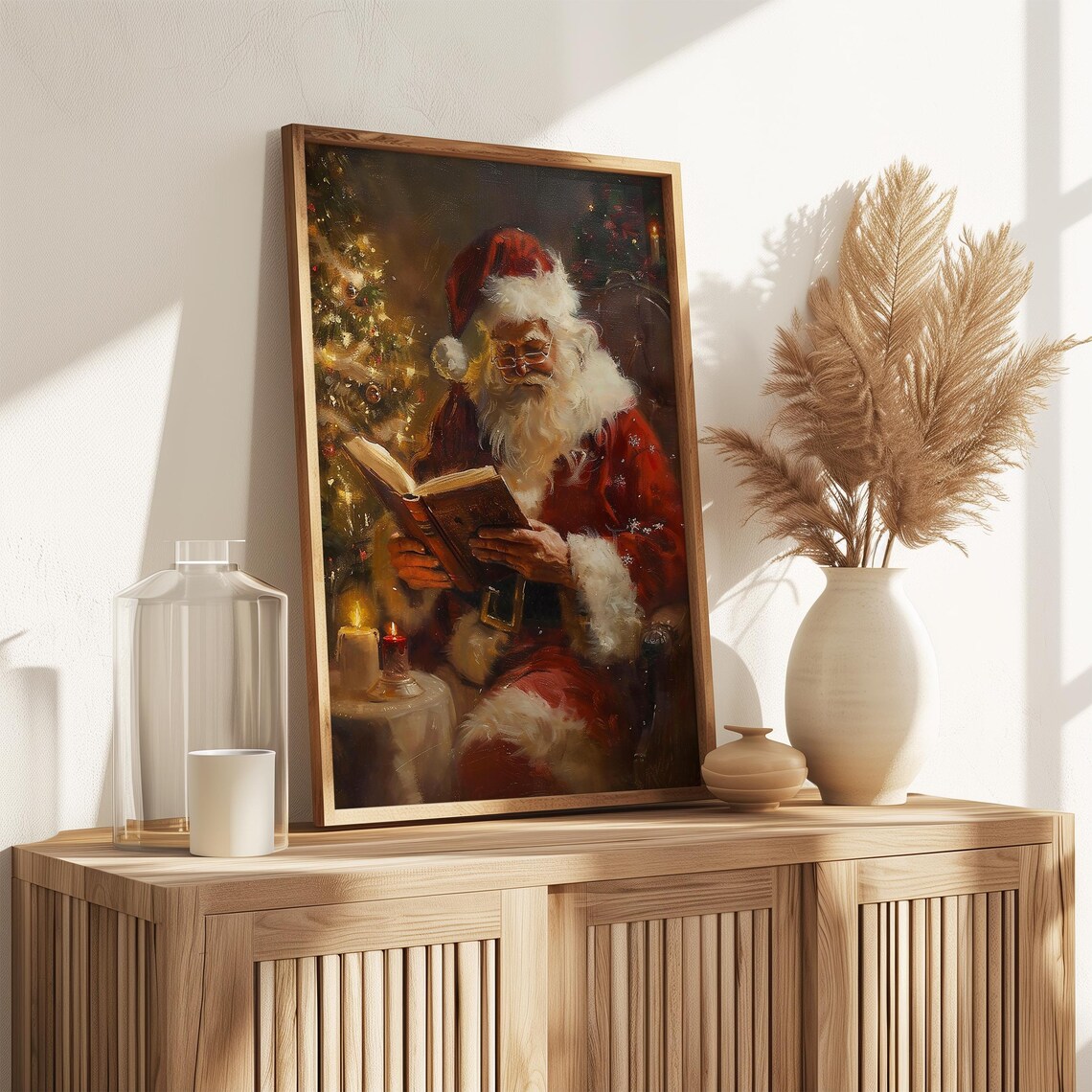Santa Claus Reading a Storybook by the Christmas Tree Poster - Image 3
