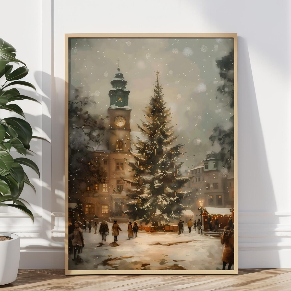 European Village Christmas Market Tree Night Lights Wall Art Poster - Image 5
