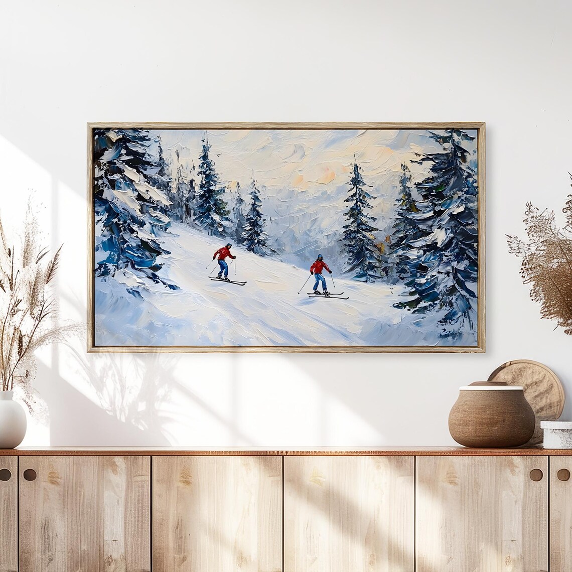 Frame Tv Art Skiers On Snowy Mountain Christmas Decor Winter Festive Painting Farmhouse Art Christmas Tv0225 - Image 3