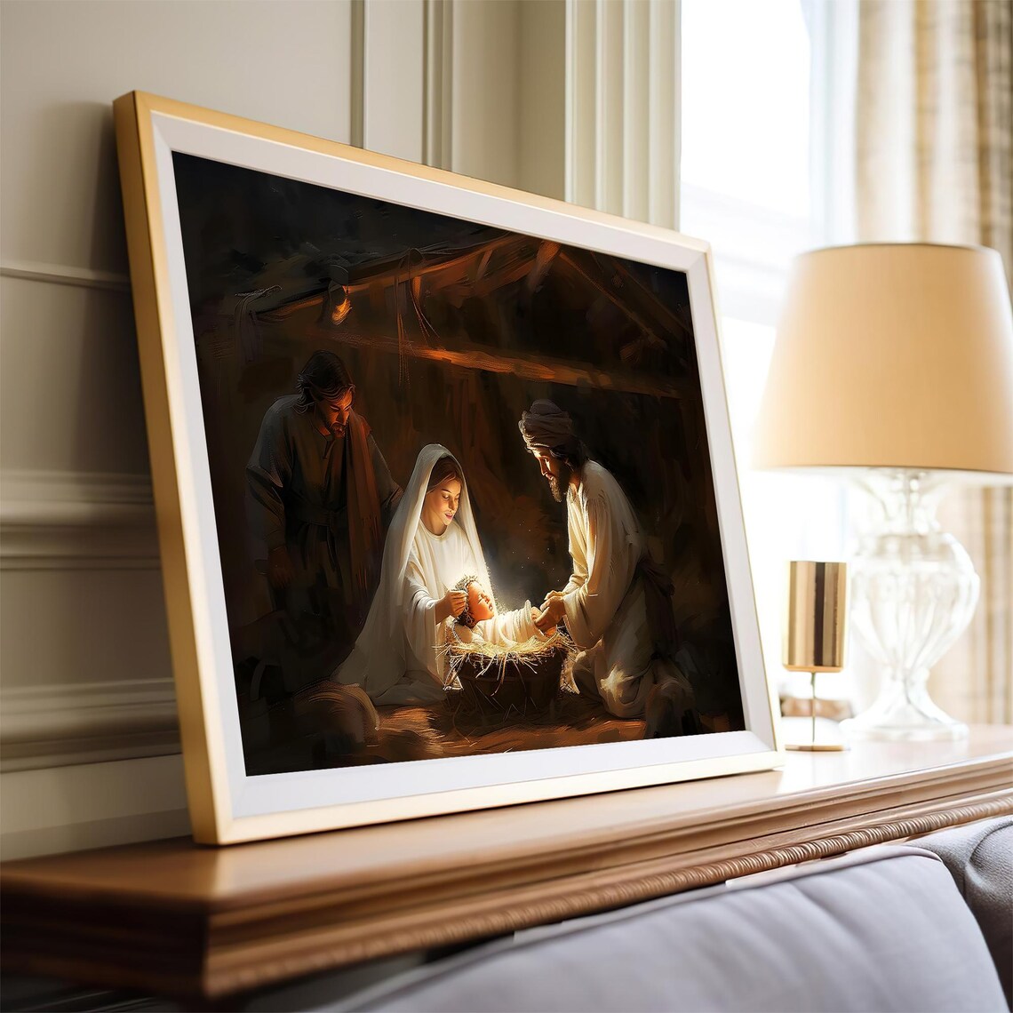 Glowing Nativity Manger Scene Holy Family Vintage Christmas Wall Art Print - Image 4