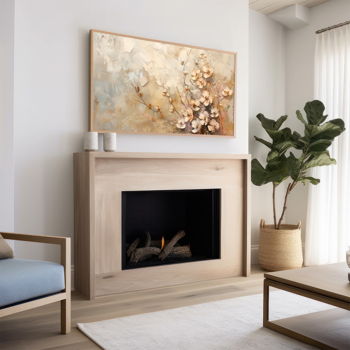 Cream Blossoms Textured Neutral Floral Farmhouse Painting Wall Art - Image 2