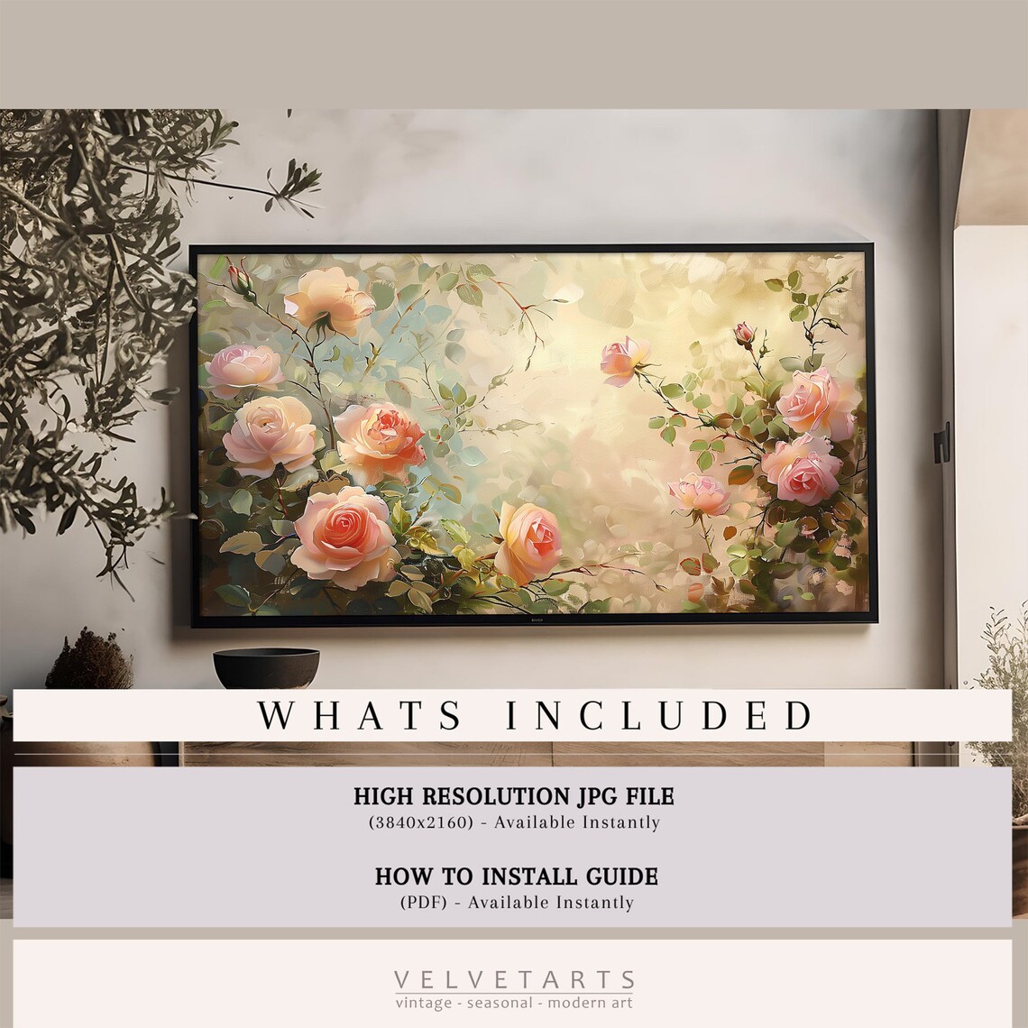 Pastel Rose Garden Vintage Blush Floral Bouquet Painting Wall Art - Image 4