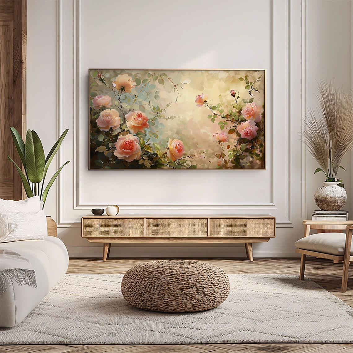 Pastel Rose Garden Vintage Blush Floral Bouquet Painting Wall Art - Image 5