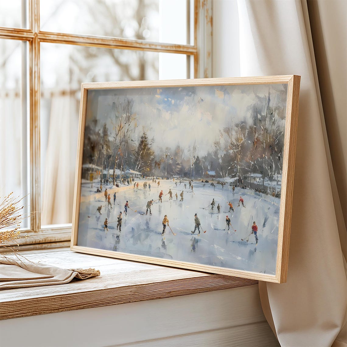 Winter Frozen Lake Vintage Painting Christmas Print Farmhouse Christmas Christmas Wall Art Vp0162 - Image 2