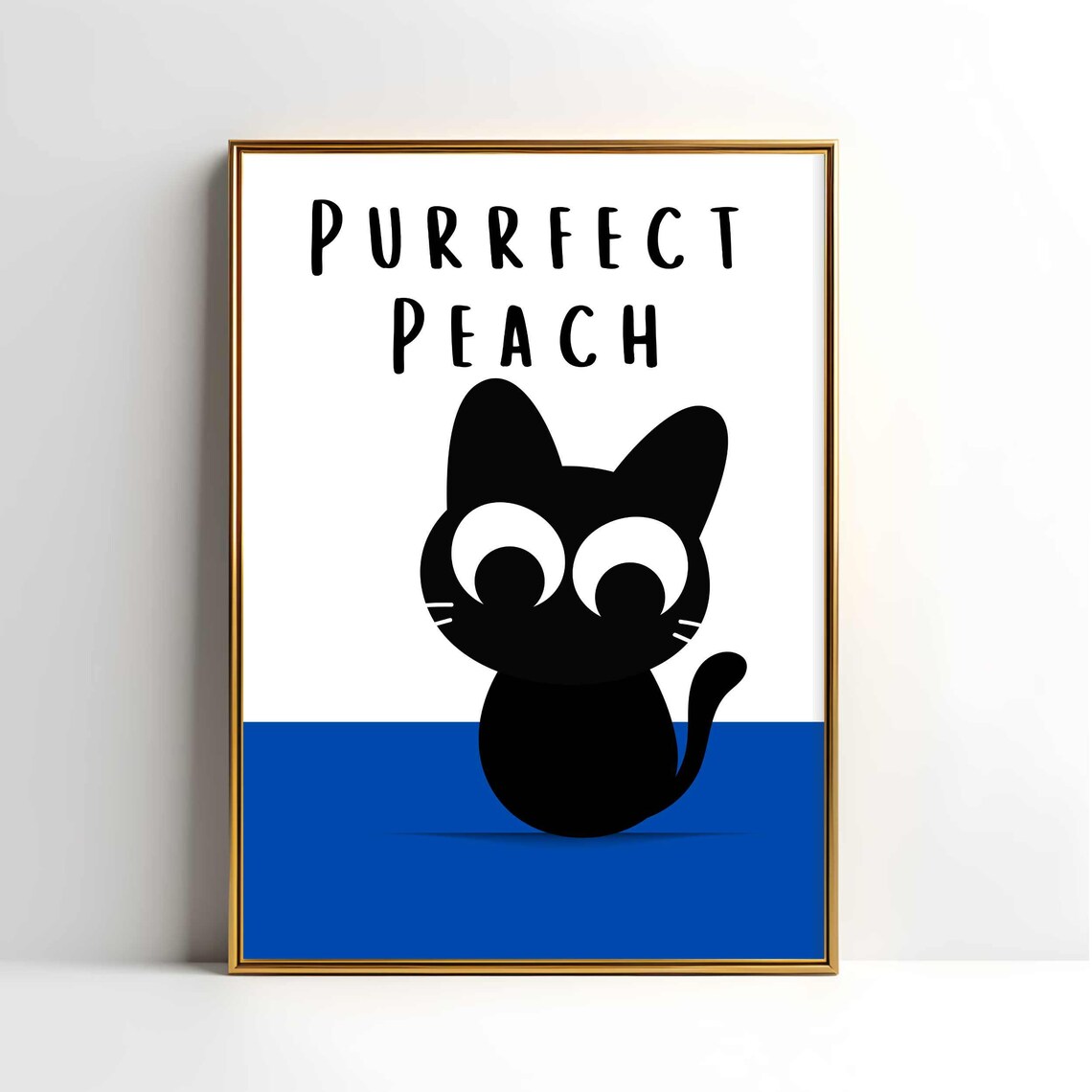Purrfect Peach Sitting Black Cat With Blue Band Funny Cat Poster - Image 3