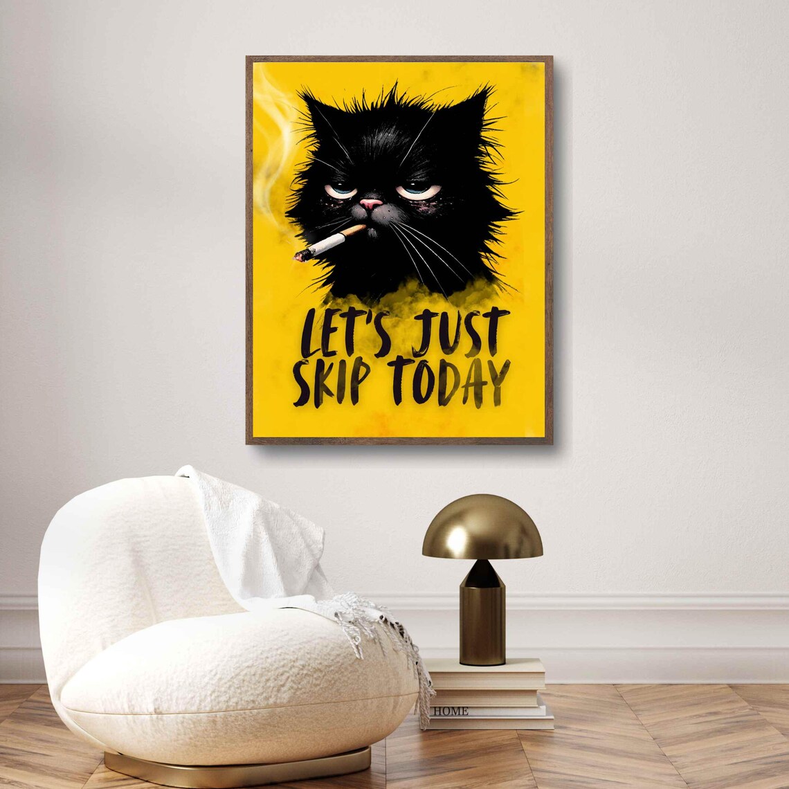 Grumpy Black Cat Smoking A Cigarette LET'S JUST SKIP TODAY Funny Poster - Image 2