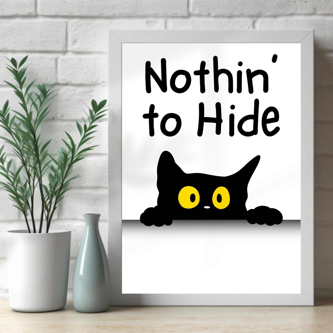 Nothin To Hide Peeking Black Cat With Yellow Eyes Bathroom Poster - Image 2