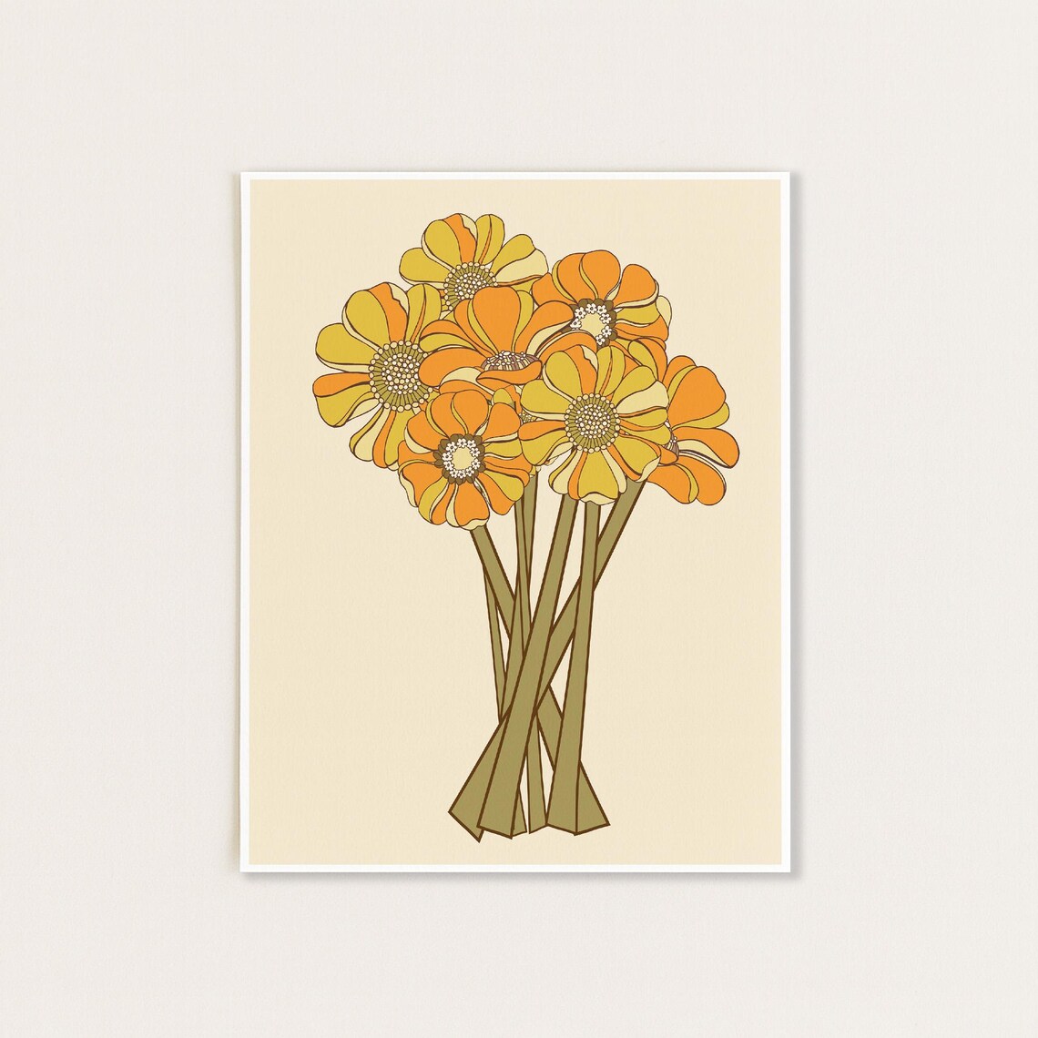 Retro Bouquet Print, 70s Floral Wall Art