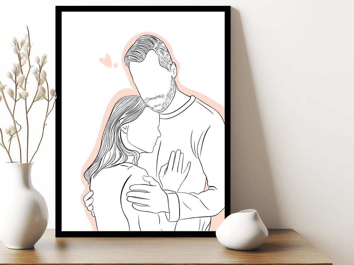 Custom Faceless Couple Line Portrait From Photo Personalized Wall Art - Image 2