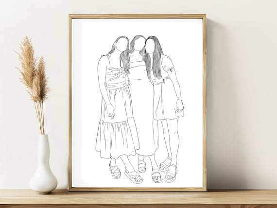 Custom Faceless Women Line Portrait Trio From Photo Wall Art