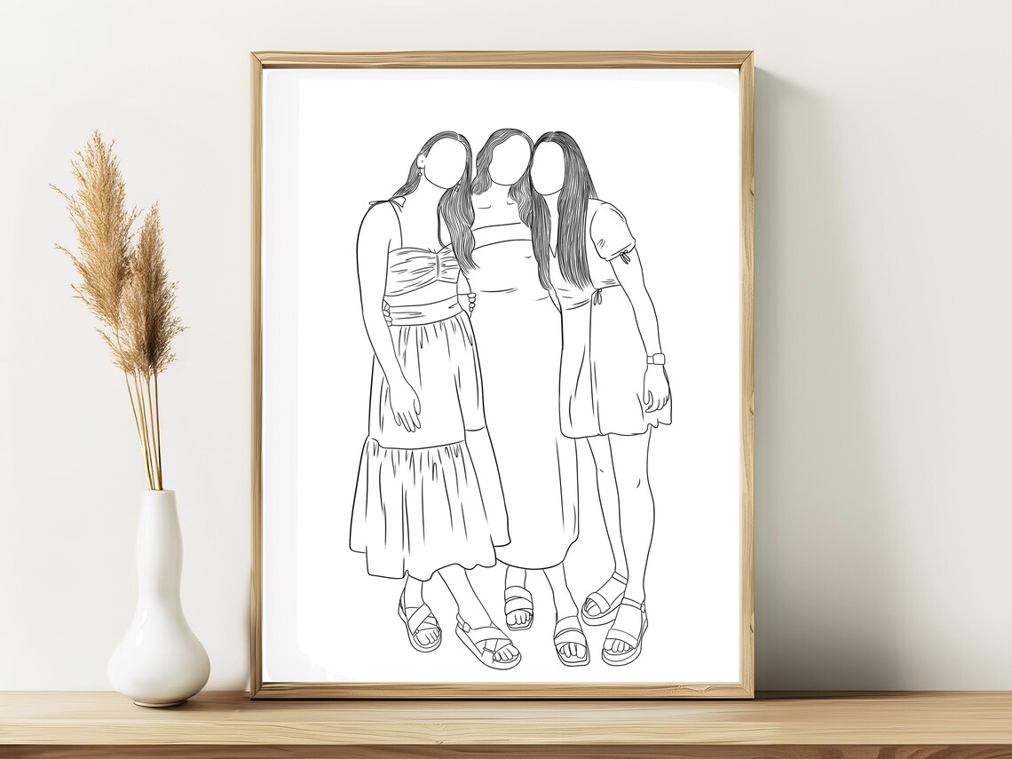 Custom Faceless Women Line Portrait Trio From Photo Wall Art