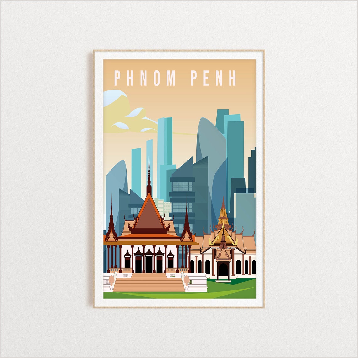 Phnom Penh City Poster City Art City Wall Art City Print Country Poster Country Print Country Art Cambodia Travel Illustration - Image 2