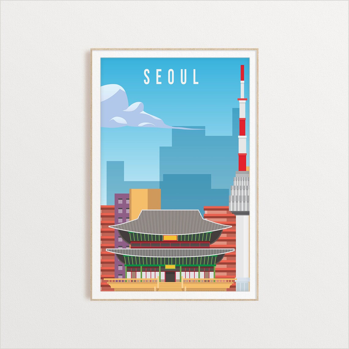 Seoul City Travel Poster, South Korea Art Print
