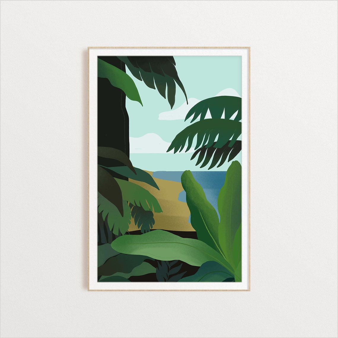 Lush Jungle Palm Leaves Tropical Beach View Scenic Art Poster