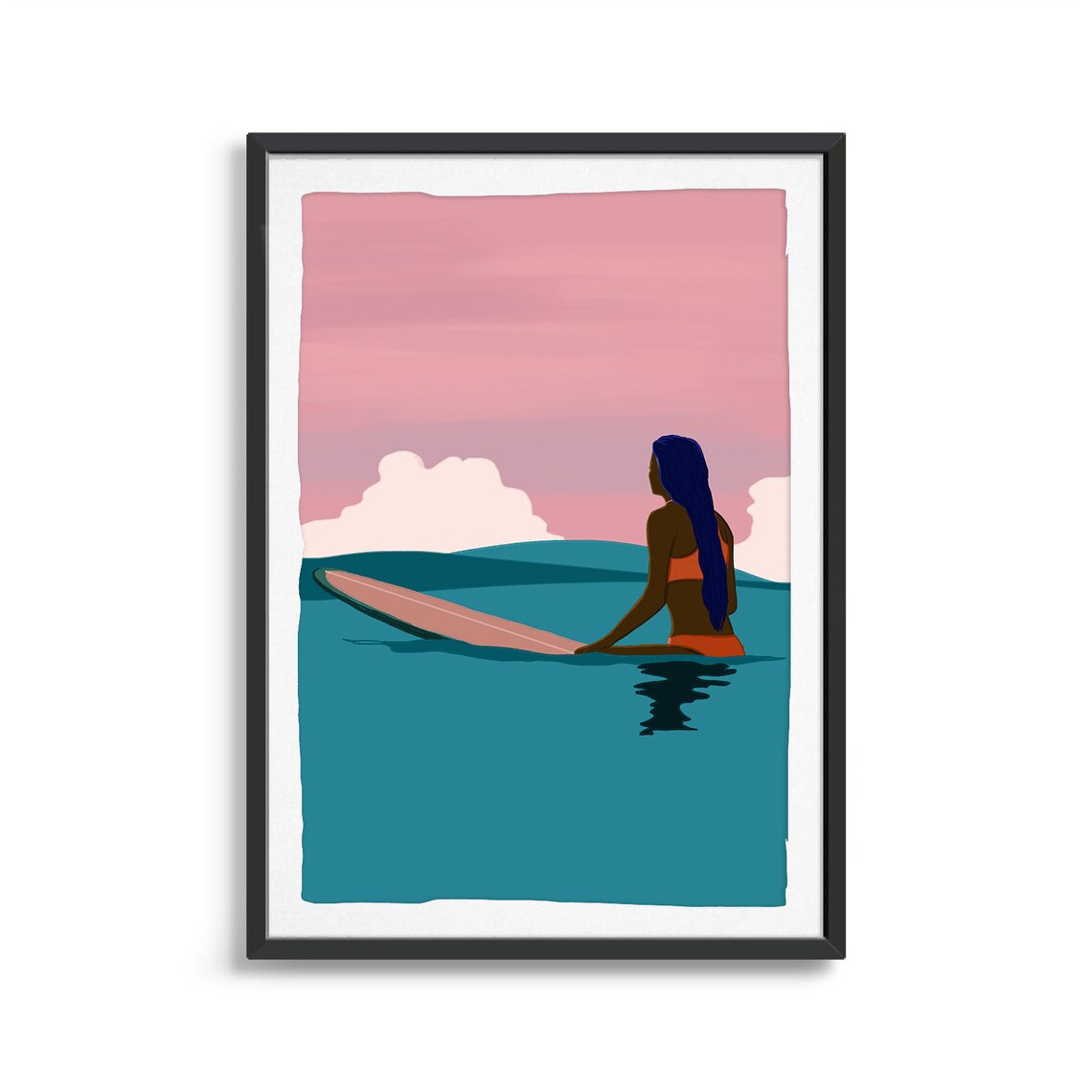 Orange Sunset Surfer Girl Surfing Wave Art Print - Image 2