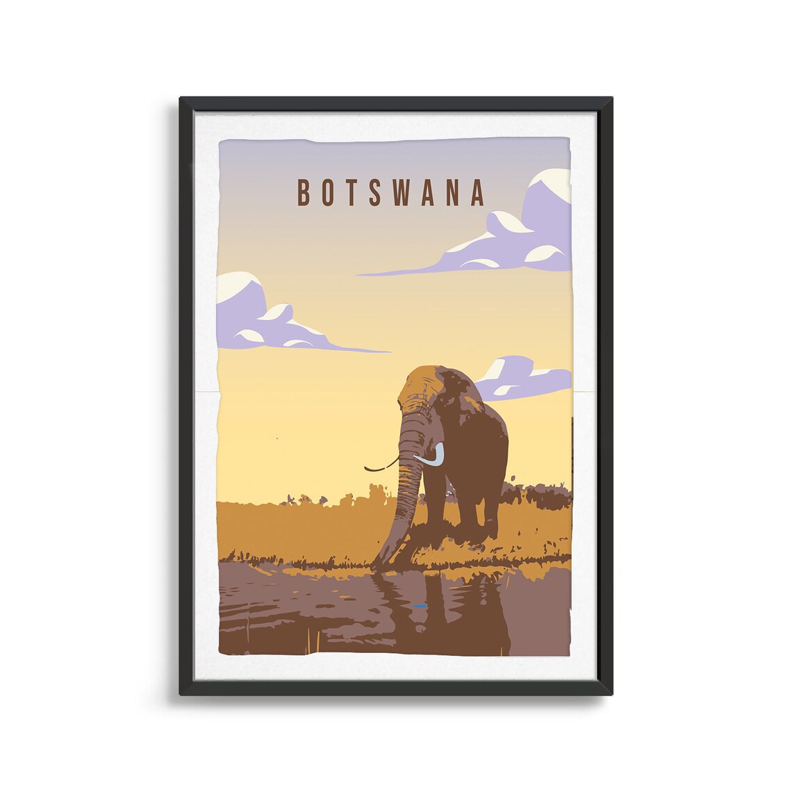 Golden Hour Botswana Elephant Waterhole Sunset Safari Travel Poster - Image 2
