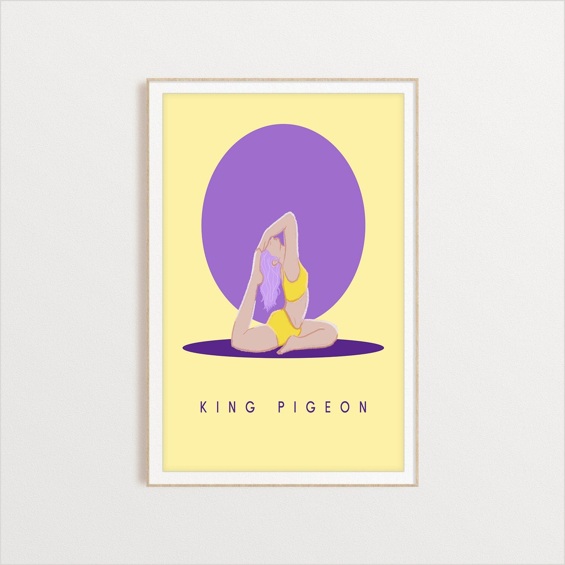 King Pigeon Retro Yoga Backbend Sun Circle Flat Illustration Print - Image 2