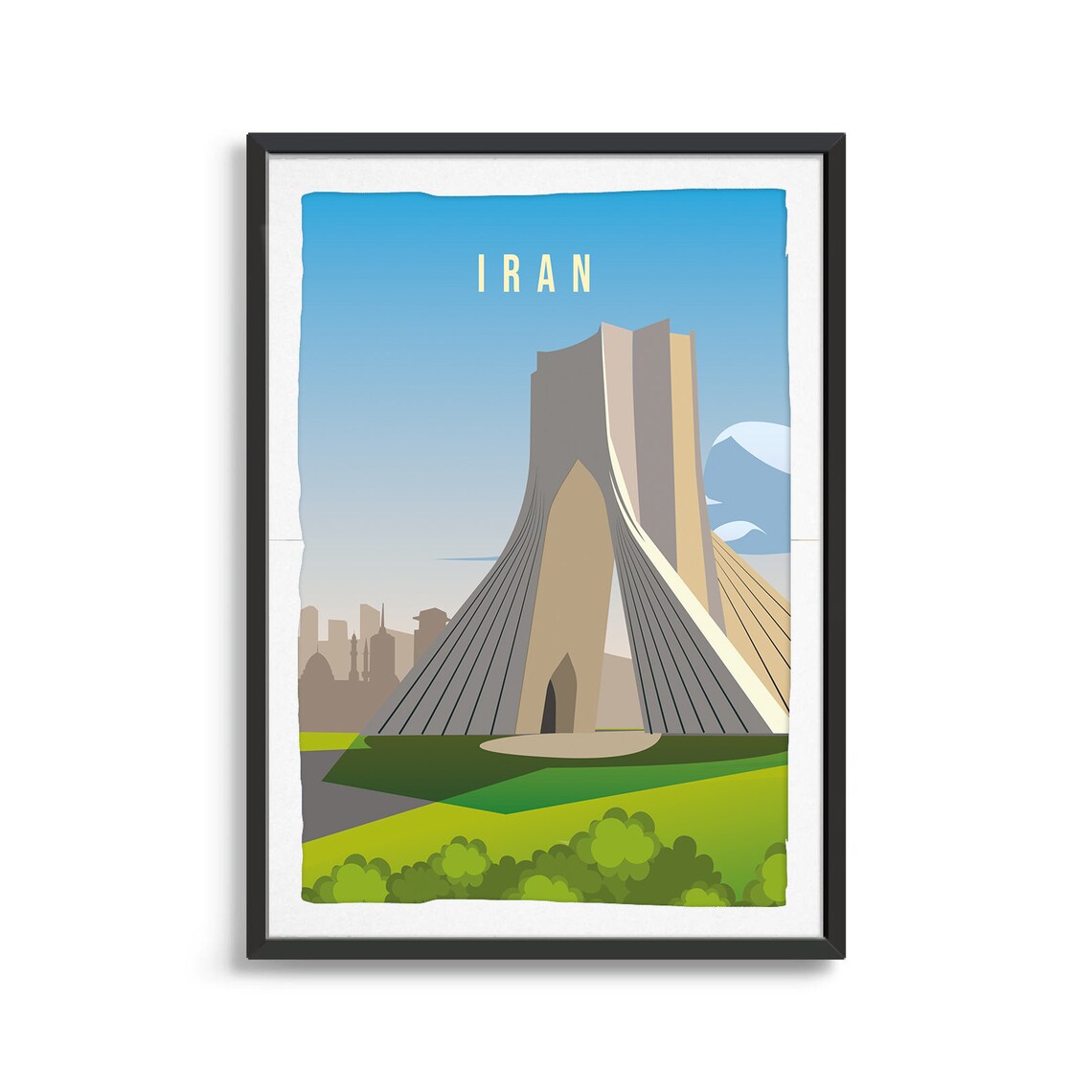Iran Azadi Tower Modern Landmark Vintage Tehran Travel Poster